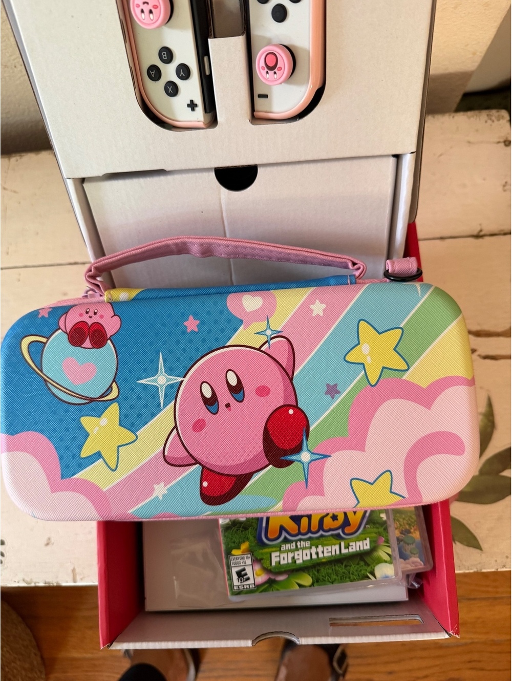 Nintendo Switch OLED Console with Pink Joy-Con Controllers, Kirby Carrying Case,
